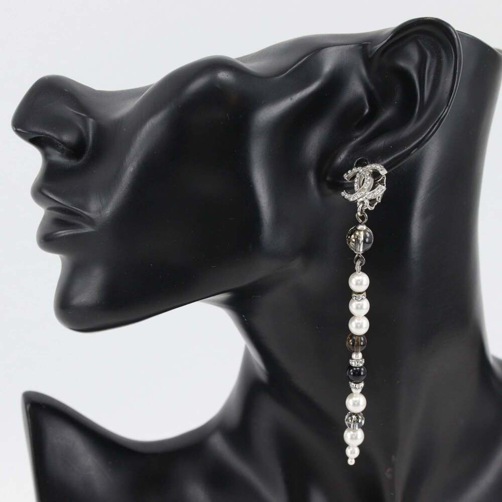 CHANEL Silver Pearl Logo Earrings - Picture 2 of 9